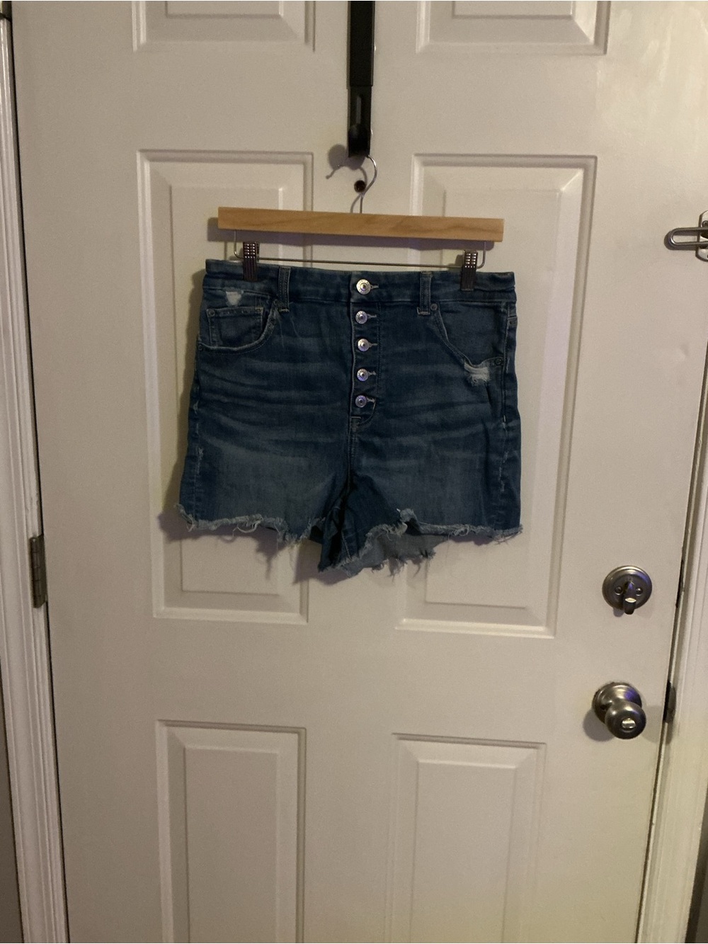 American Eagle Outfitters Dark Blue Button-Front Denim Shorts